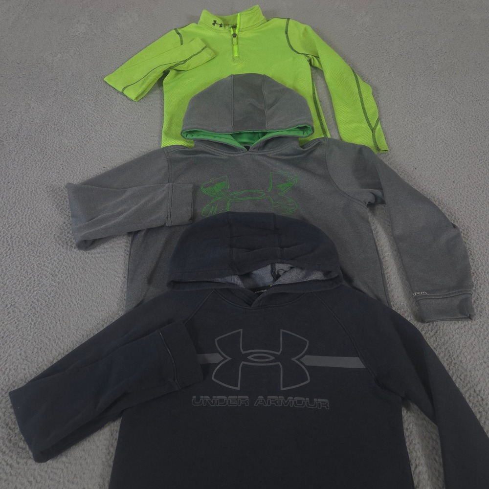 LOT OF 3 Under Armour Pullover Kids YLG Multi ColdGear Grid Armour Fleece Hoodie